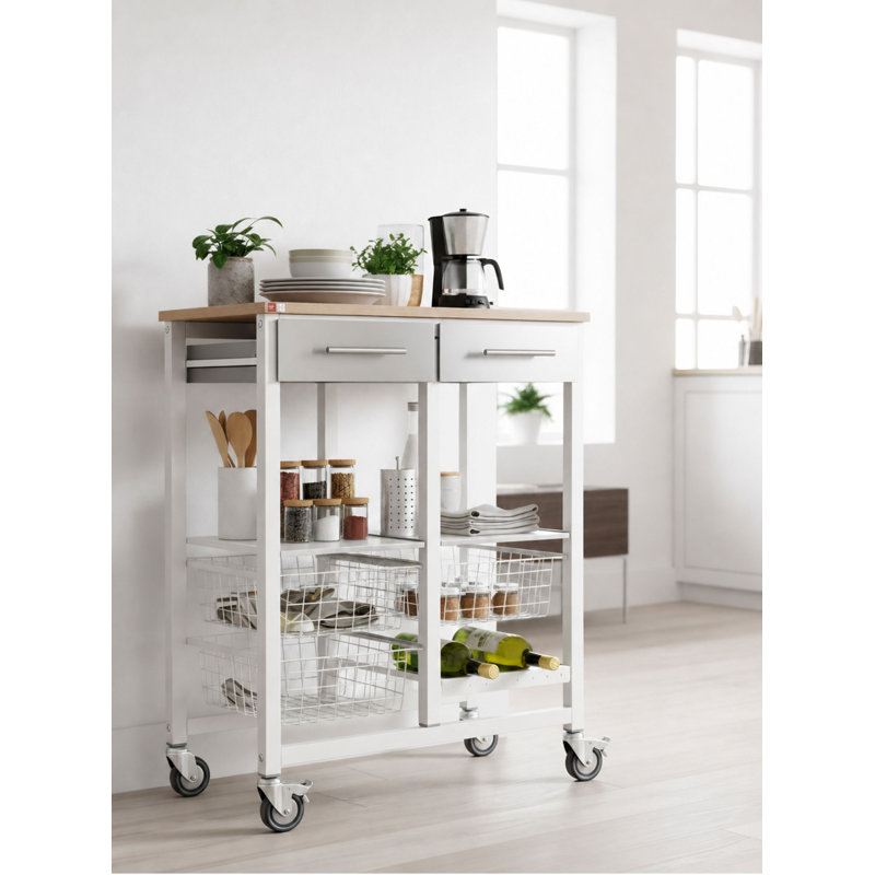 Bennington 71cm W Steel Kitchen Island and with Locking Wheels, White