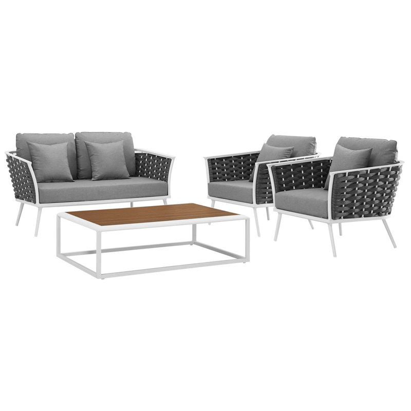 Ensemble de canapé modulaire d'extérieur en aluminium 4 pièces Stance, Gris