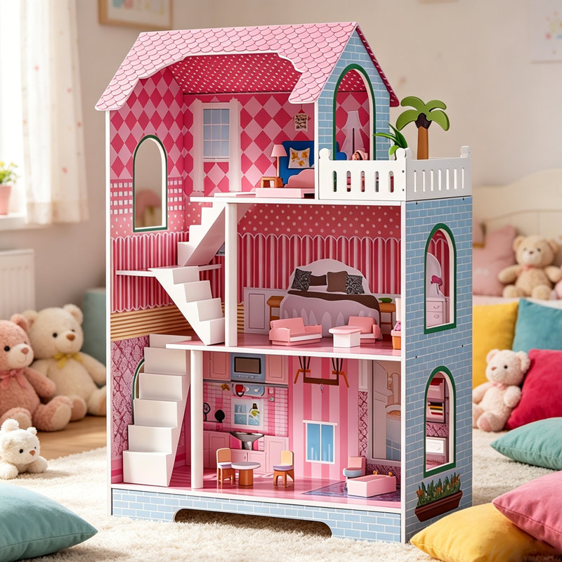 Large Dollhouse With Roof Window And Furniture, Mini Doll House Playhouse For 3 Years Old And Above