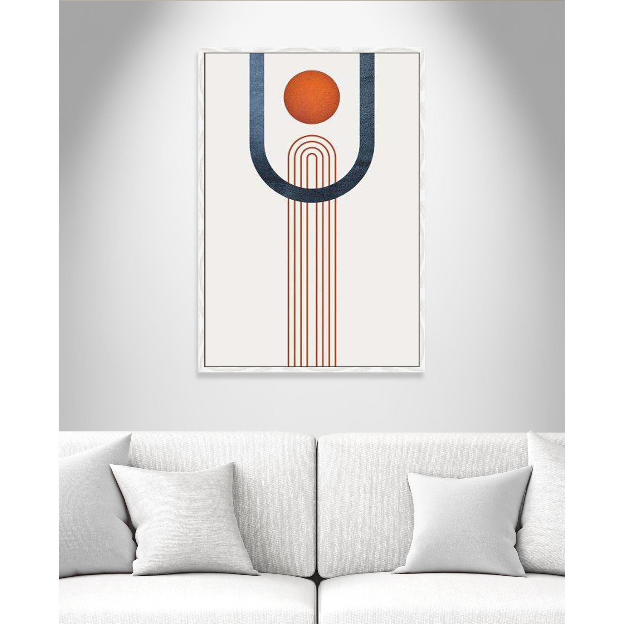 Minimalist Mid Century Orange Navy III By Urban Epiphany - Framed Art Full Bleed, White, 41.5" H x 29.5" W x 0.75" D