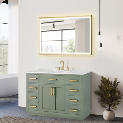 Noha 48" Single Bathroom Vanity Set in Vintage Green and Carrara White Marble Countertop No Mirror