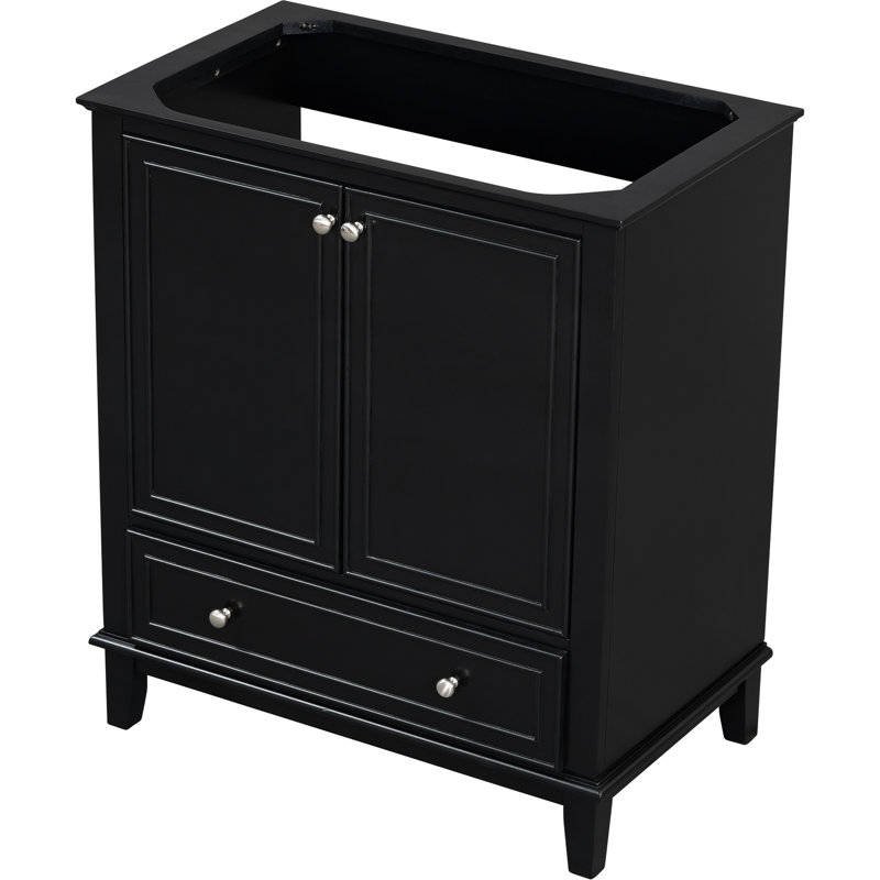 Black Bathroom Vanity Base 30", Solid Wood And Cabinet With Doors & Drawer, Multi-Functional, Adjustable Shelf, Assembly Required Modern Base, Black, ,