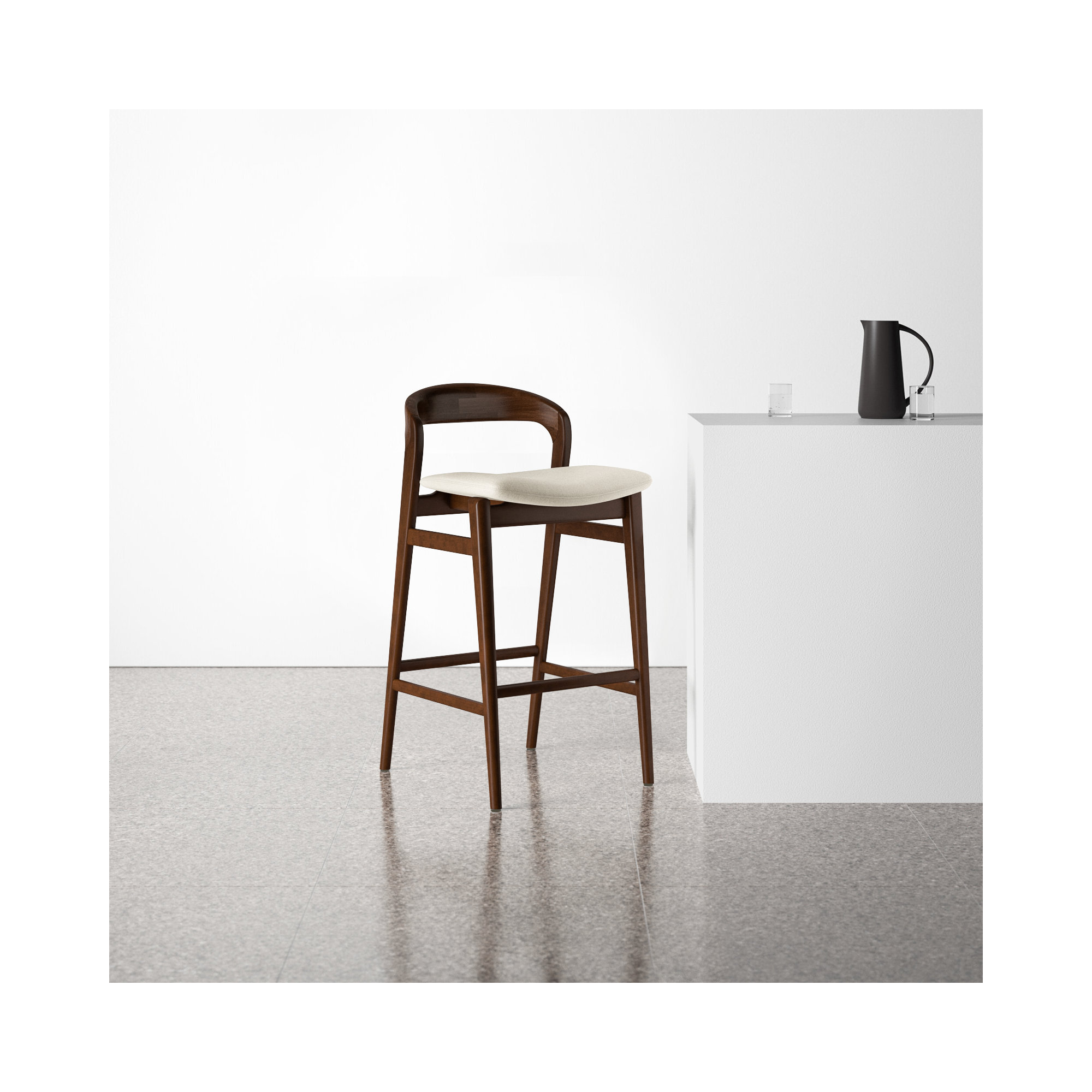 Anela Solid Wood Bar & Counter Stool, Medley Ivory Performance Basketweave, Bar Stool (29.25” Seat Height)