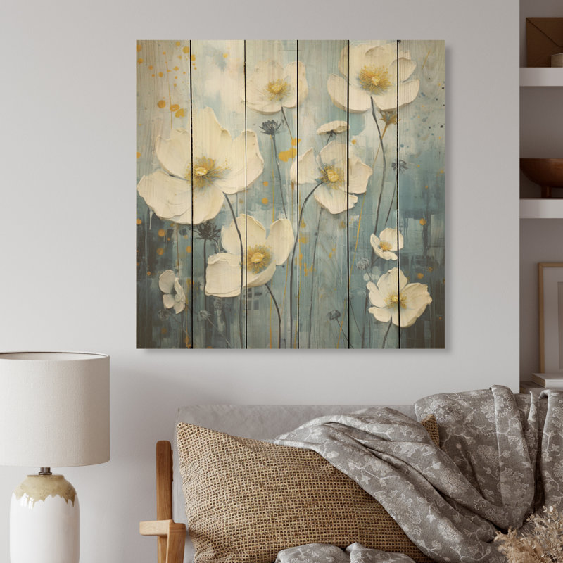 «Minimalisme blanc et bleu», art mural sur bois de pin naturel, H 30 po x l 30 po