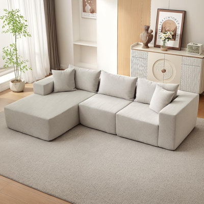 108" Soft Modular Cloud Sectional Sofa with Boneless L-Shaped Couch Bed & Chaise, Featuring Cozy Corduroy Design No Assembly, Beige Right