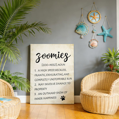 Zoomies, définition de chien, 20 po x 30 po, cadre mural en bois à l'arrière