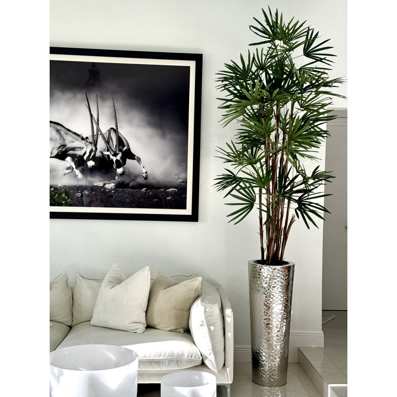 Lady Faux Palm Tree in Metal Planter