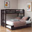 Lit superposé simple au-dessus de simple avec lit inférieur convertible et lit gigogne escamotable-408724038
