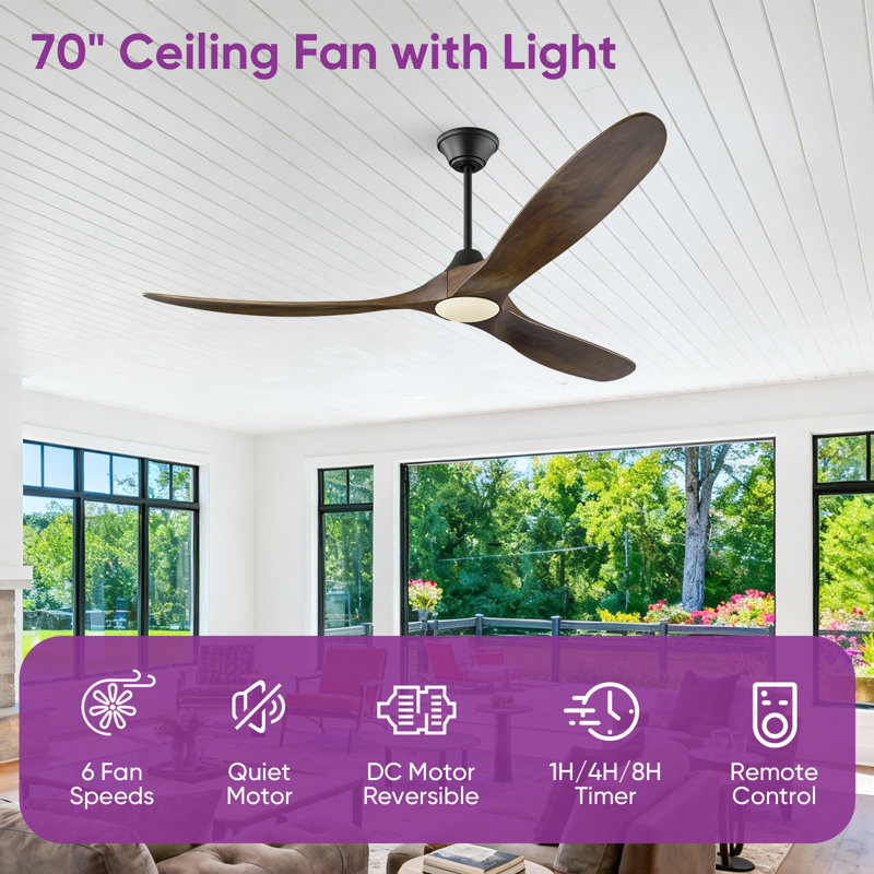 Ceiling Fan With Remote, 177cm Wide, Walnut