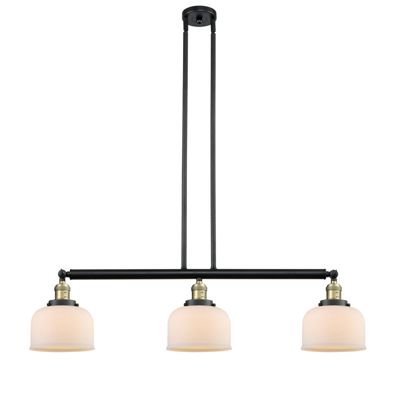 Bell - Luminaire suspendu pour îlot de cuisine 3 lumières 41 ", Blanc mat, Laiton antique noir, DEL