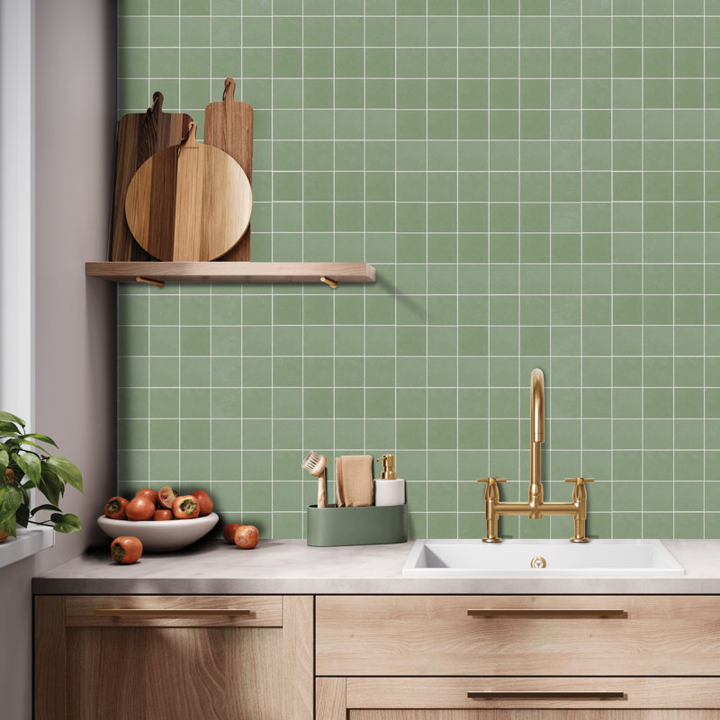Literary License 3'' W x 3'' L Porcelain Concrete Look Tile Grid Mosaic Sheet, Fern