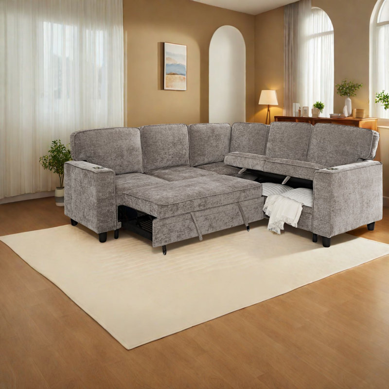 Canapé multifonctionnel moderne en forme de L avec rangement, revêtement en chenille pour la maison