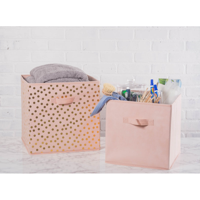 Ebern Designs Jamesrobert Fabric Decorative Bin, 11" H x 11" W x 11" D, Pink/Gold