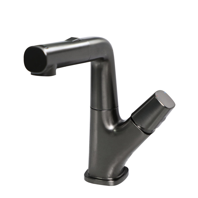 Robinet de salle de bain escamotable avec trois modes d'eau, finition noire bronze, tuyaux d'alimentation de 90 cm, bec rotatif à 360 °, système de contrôle froid / chaud, complet pour une installation rapide, valve en céramique à bon fonctionnement