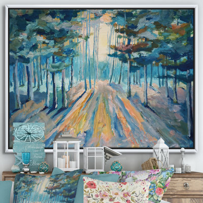 Peint à la main au soleil dans la forêt d'hiver - reproduction d'art sur toile