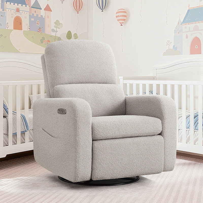 Fauteuil inclinable, oscillant et pivotant avec siège amovible et port USB de type C de 36 po Reiby, Gris peluche