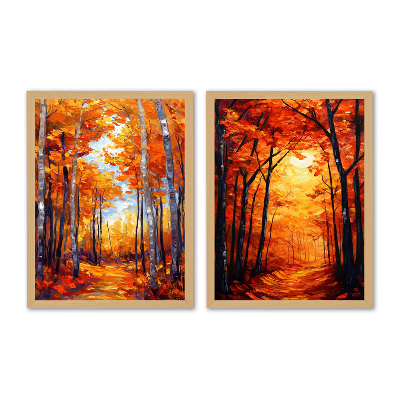 Forêt d'automne aux broussailles sauvages I - Arbre Érable 2 impressions encadrées, 32" H x 48" W, Natural Picture Framed