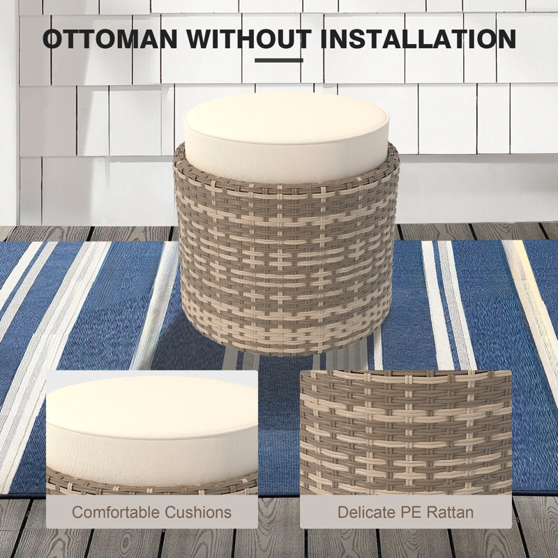 Outdoor Coffee Table With Ottoman, Blanc