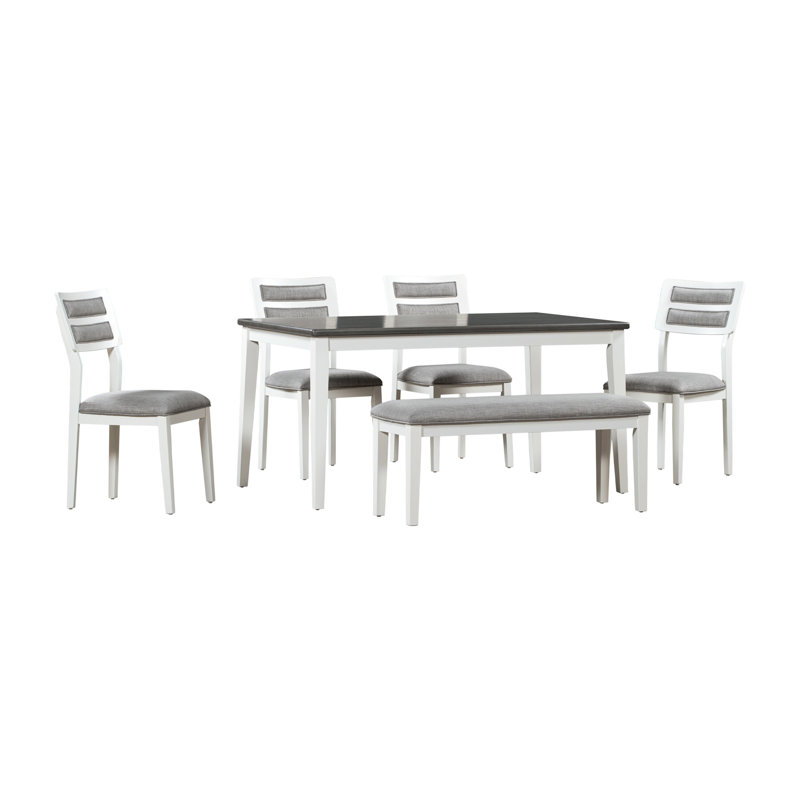 Ensemble de salle à manger 6 pièces de style classique et traditionnel, comprenant une table de salle à manger, 4 chaises rembourrées et un banc