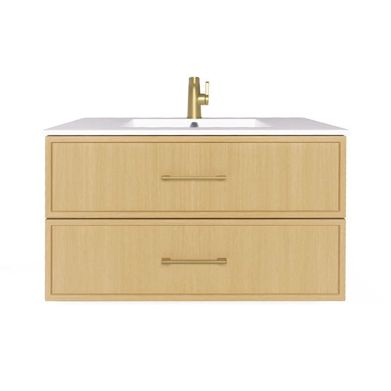 Meuble-lavabo mural simple 36 po avec plateau en marbre de culture et lavabo intégré Cassidy, Natura, Doré, 36"