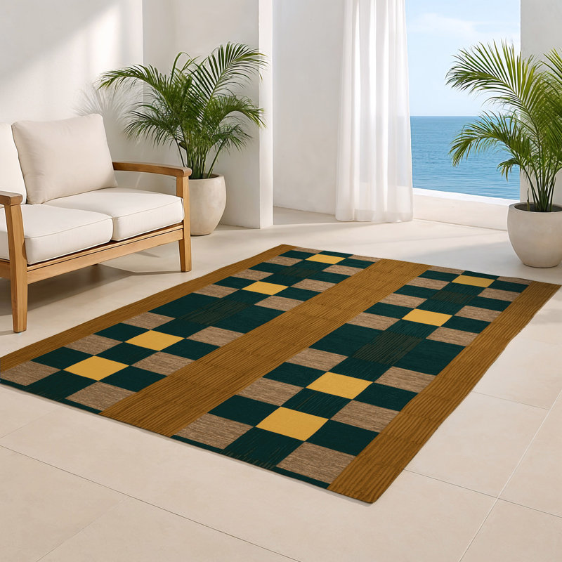 Tapis d'intérieur et d'extérieur à carreaux brun, Rectangle 5 pi x 7 pi