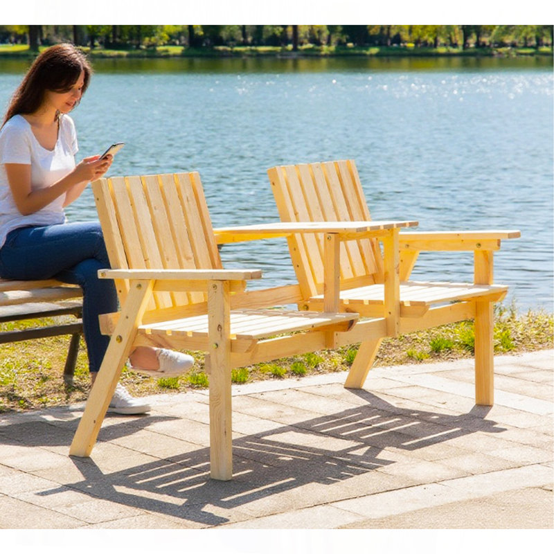 Banc avec ensemble de table Banc de patio, banc de jardin avec table du milieu et trou pour parasol