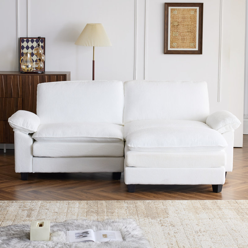 Shugar 83.2'' W Double-Layer Cushion Comfy Cloud Loveseats With One Ottoman, Cream Corduroy
