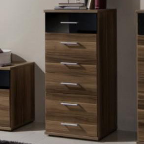 Grus Solid Wood 45 cm W Chest of 6 Drawers, Walnut / Black Drawer