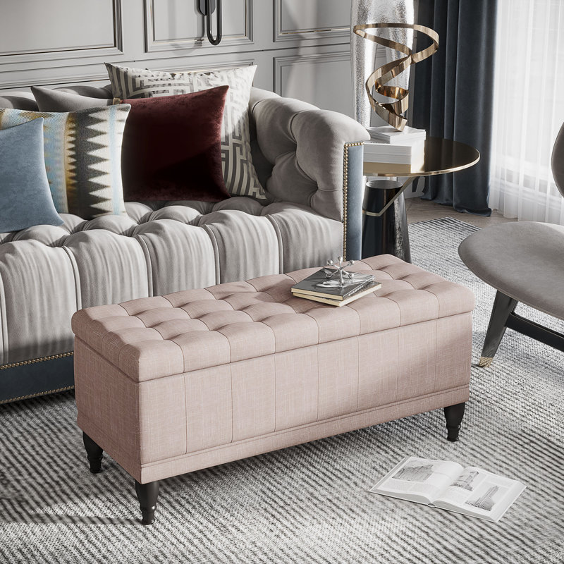 Caffin Upholstered Flip Top Storage Bench, Cream