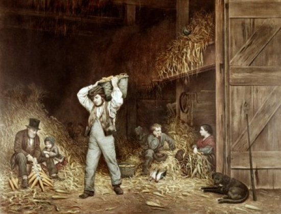 Husking Corn Currier & Ives (1834-1907 American), reproduction d'affiche (24 x 36)