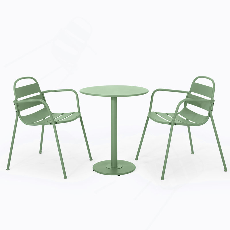 Ensemble de mobilier de patio, une table avec deux chaises, Vert foncé