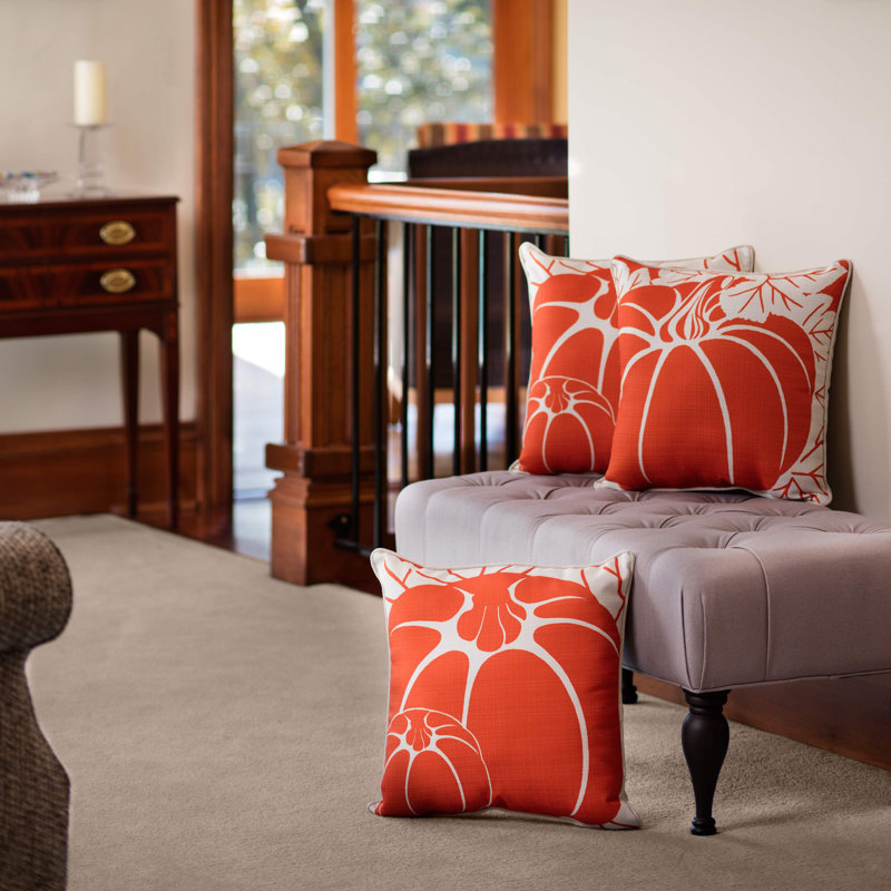 Beige and Orange Two Pumpkins Square Throw Pillow