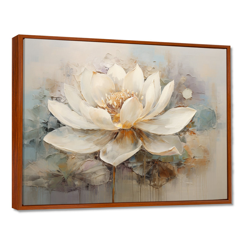 Antique Lotus Connection I - Lotus, reproductions encadrées, H 24 po x l 32 po x P 1 po, Cadre flottant brun