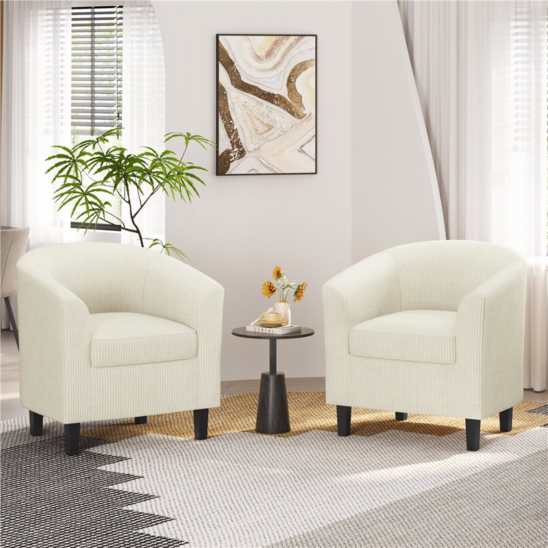 Fauteuil tonneau en velours côtelé, fauteuil d'appoint, Beige