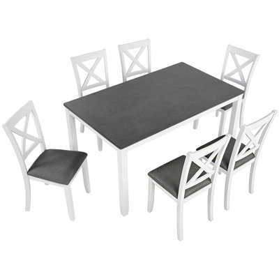 Ensemble de table et chaises de salle à manger en bois massif 7 pièces, table moderne de 58,5 pouces avec 6 chaises rembourrées (style X-Back)