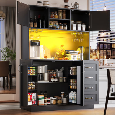 Kitchen Cabinet With Led, 4 Doors And 2 Drawers