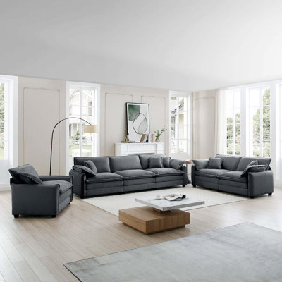 3 Piece  Comfortable Oversized Sectional Sofa, One Single Sofa And One 2-Seater Sofa And One 3-Seater Sofa  Deep Seat Sofa