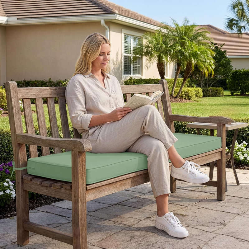 48×18×3 Inch Outdoor Bench Cushion, Waterproof Fade Resistant Non-Slip Patio Bench Pad With Removable Cover For Garden Swing And Porch Sofa, Sage Green
