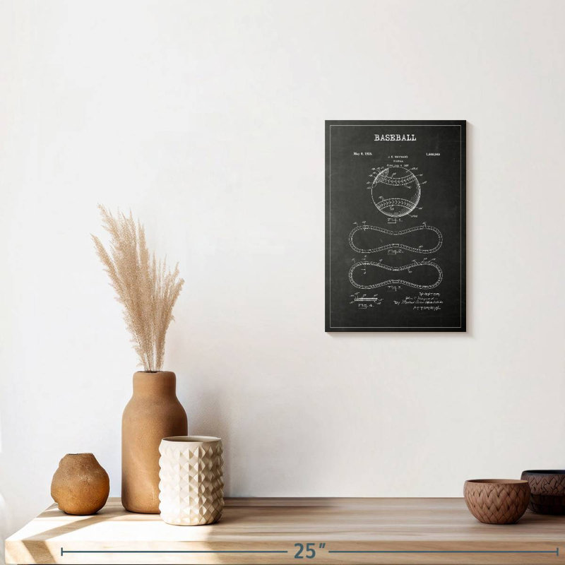 Baseball BW, brevet sur toile, H 8 po x l 12 po x P 1 po