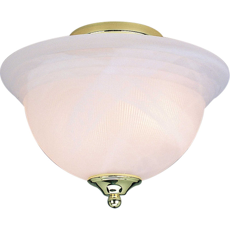 2-Light Fluorescent Indoor Polished Brass Ceiling Semi-Flush Mount Ceiling Fixture with White Ribbed Alabaster Glass Bowl
