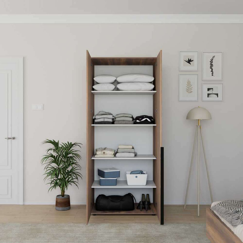 Armoire moderne en noyer avec nombreuses tablettes, 35,4 x 82,7 x 24,4 pouces | Panneau de particules enduit, conception à fixation murale | Solution de rangement élégante et fonctionnelle pour les espaces contemporains