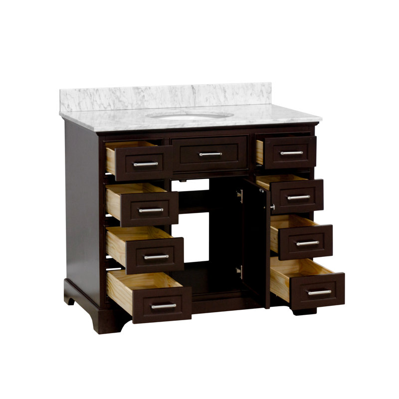 Ensemble de meuble-lavabo simple 42 po Meriline, Chocolat, Marbre de Carrare