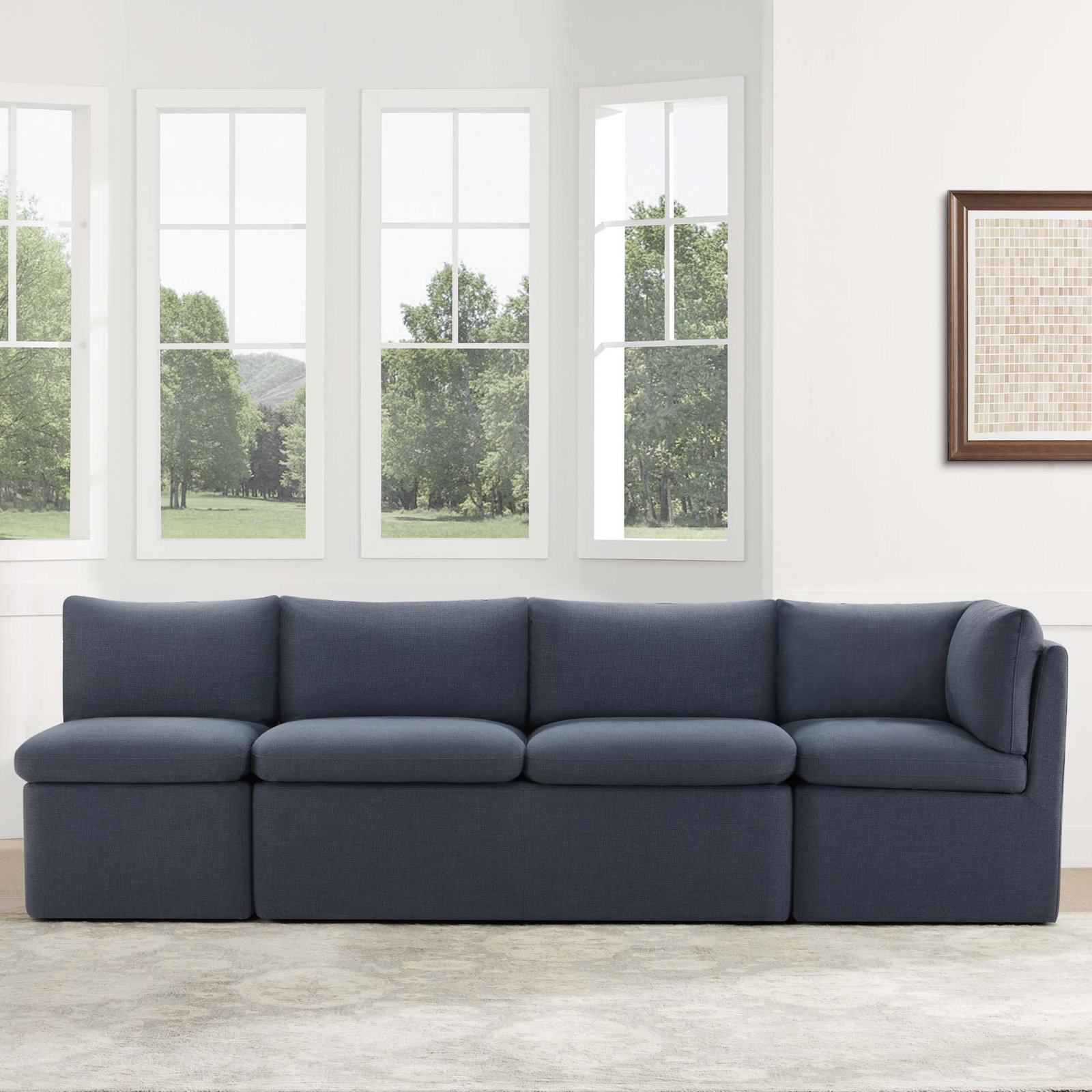 Alayaa 55" Linen Storage Dining Bench, Effie Indigo Linen