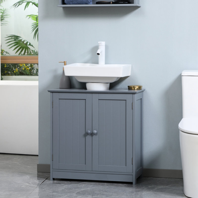 Armoire de salle de bain sous le lavabo avec 2 portes et tablette, meuble-lavabo à piédestal