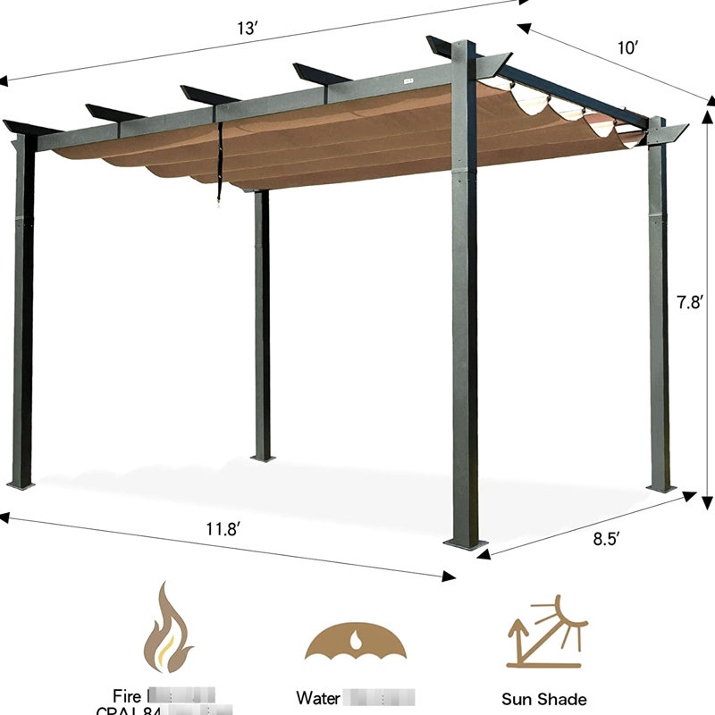 Pergola rétractable avec structure en aluminium - -, auvent pour abri de soleil pour l'extérieur pour jardin, pare-vent, terrasse de patio, 156 po x 120 po, 93,6 po