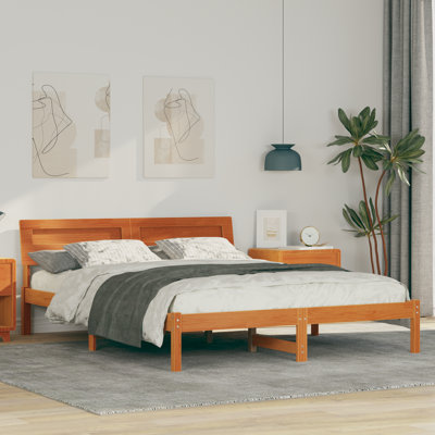 With LED Strip Lights With Headboard Wax Solid Pine Wood