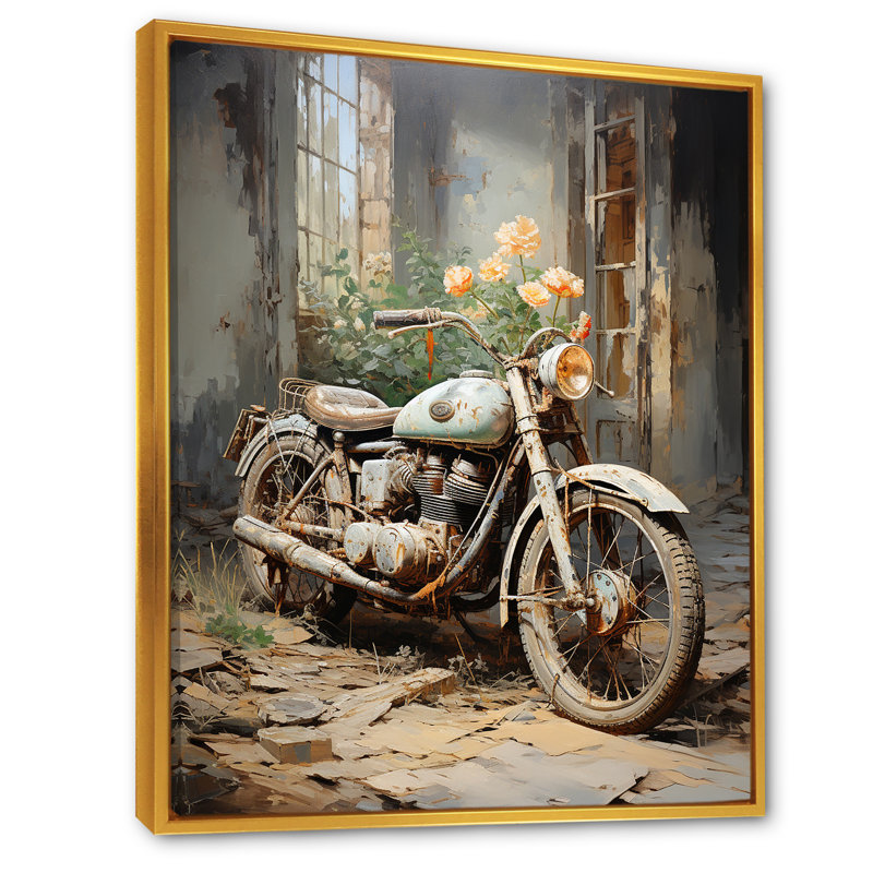 Impressionniste à vélo II sur toile, Cadre flottant doré, H 40 po x l 30 po x P 1,5 po