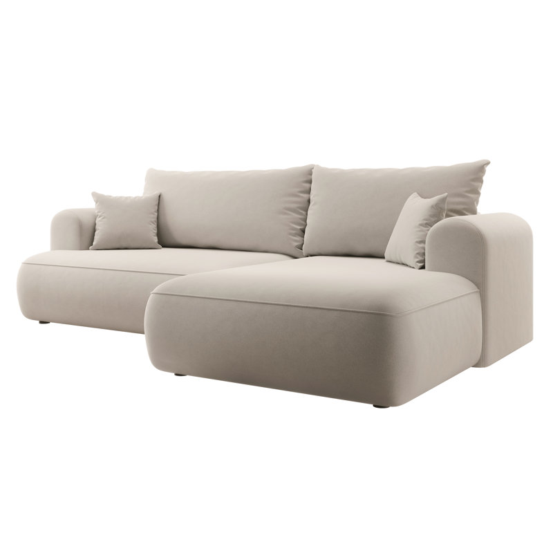 Alija 3 Seater Velvet Sofa & Chaise, Cream, Right Hand Facing