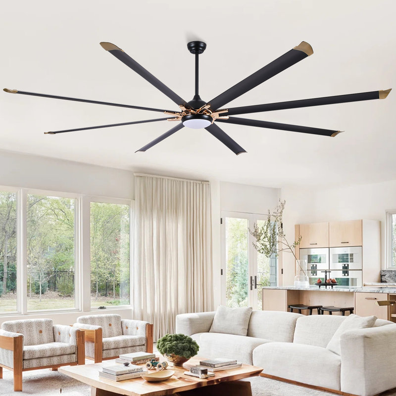 72"/84"/100" Outdoor/Indoor 8 Aluminum Blades Ceiling Fan With Light and Remote, 100" Wide, Black