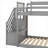 Twin-Sized Over Twin-Sized Bunk Bed Frame with Convertible Slide and Stairway, Gray-Toned Solid Pine Construction-1483634404